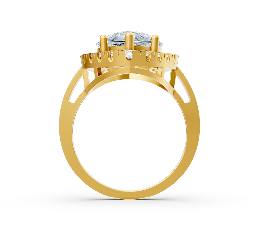 Strahlender Marquise-Halo-Ring mit laborgezüchteten Diamanten in 14K Gelbgold