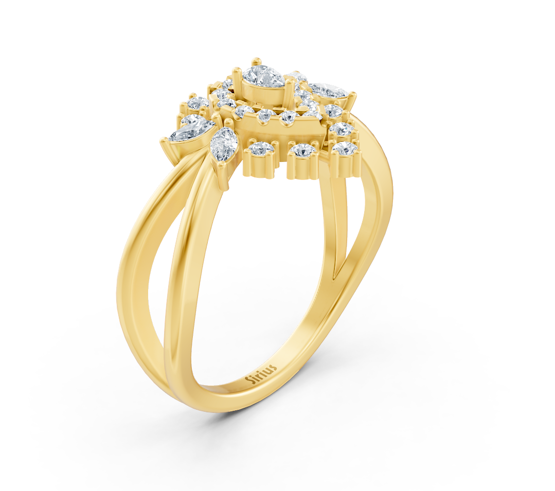 Yellow gold ring with lab diamonds in flower pattern