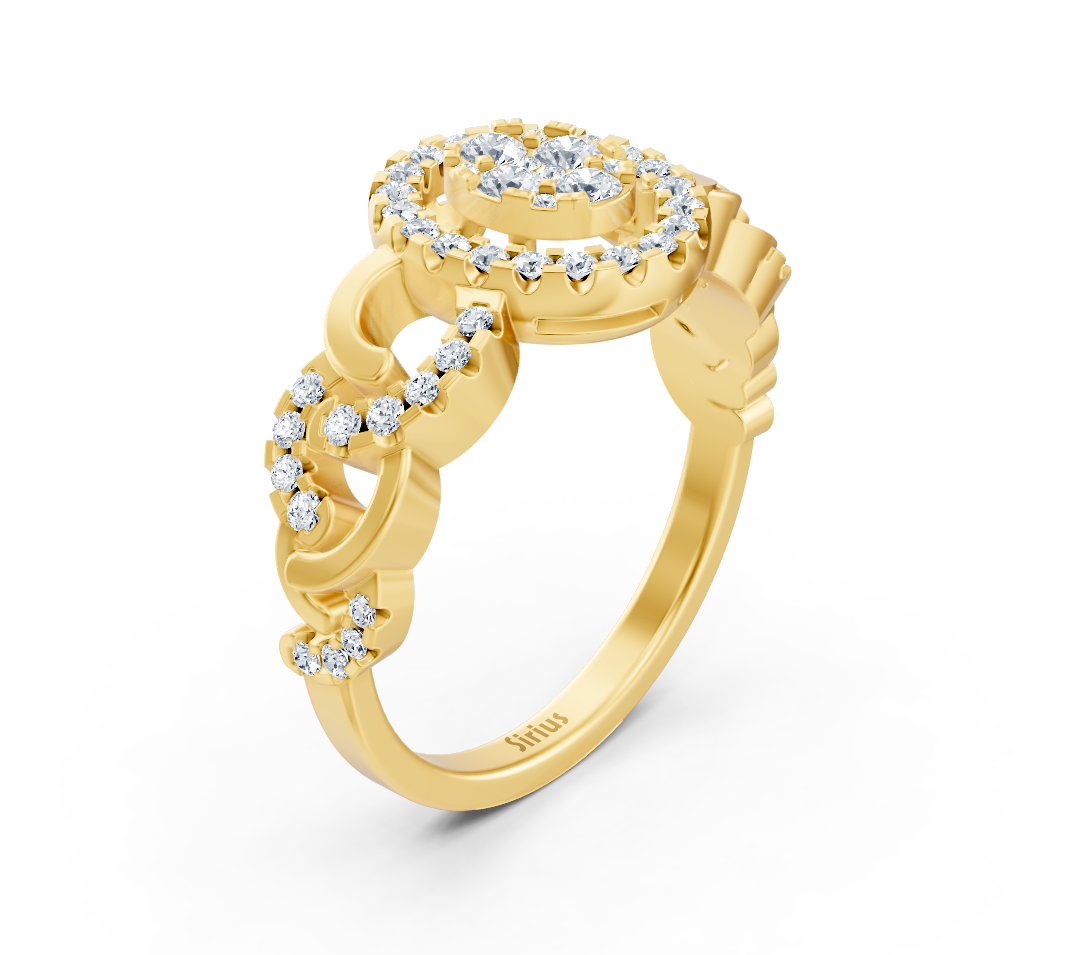 Yellow gold ring with round lab diamonds in intertwined design