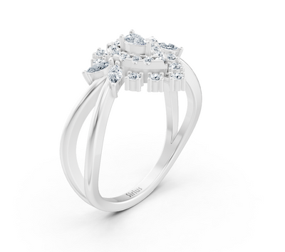 Weißgoldring mit labordiamanten in Blumenmuster