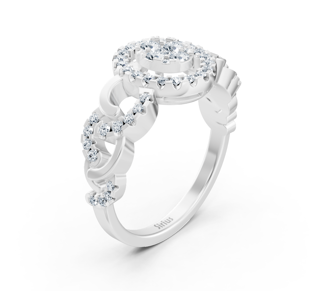 Bague en or blanc avec des diamants de laboratoire ronds au design entrelacé - Bijoux haut de gamme de Rosy Lab Diamonds