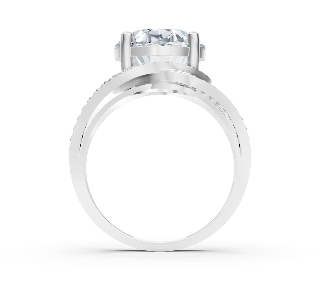 Elegant oval diamond ring with lab diamonds in 14K white gold