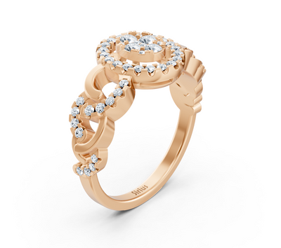 Rose gold ring with round lab diamonds in intertwined design