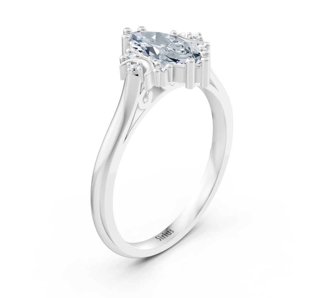 Lichtprinzessin Marquise-Ring aus Weißgold mit labordiamanten