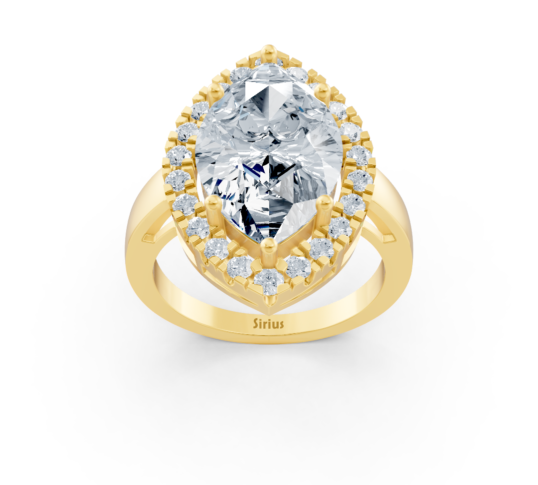 Strahlender Marquise-Halo-Ring mit laborgezüchteten Diamanten in 14K Gelbgold - hochwertiger Schmuck von Rosy Lab Diamonds