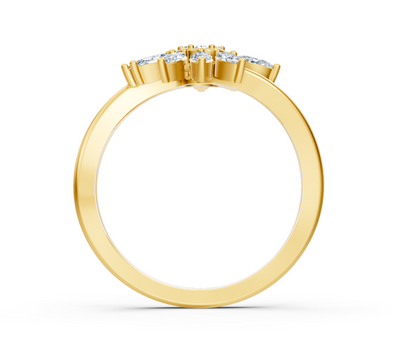 Yellow gold ring with floral motif of marquise and round diamonds