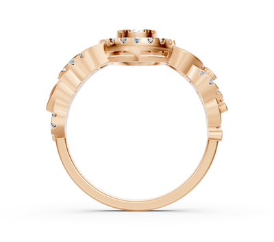 Rose gold ring with round lab diamonds in intertwined design