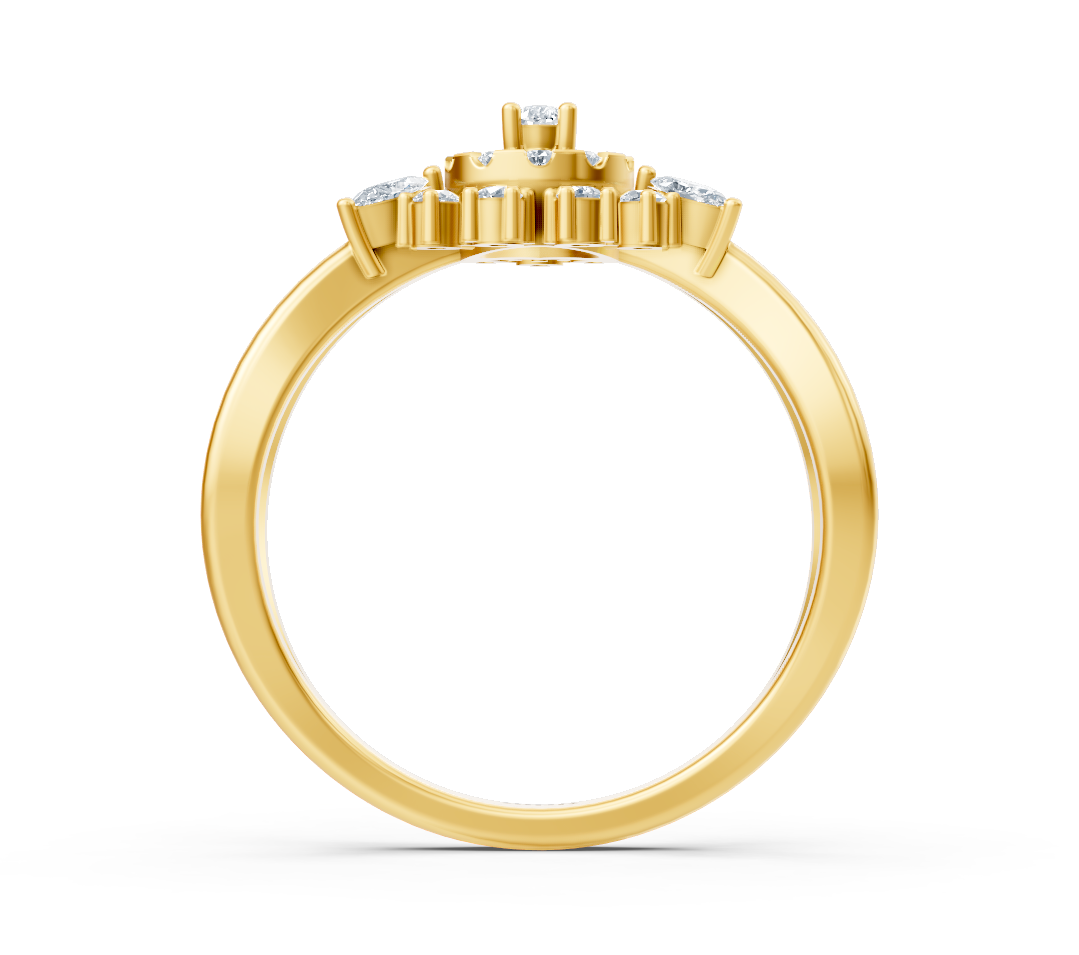 Yellow gold ring with lab diamonds in flower pattern