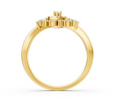 Yellow gold ring with lab diamonds in flower pattern