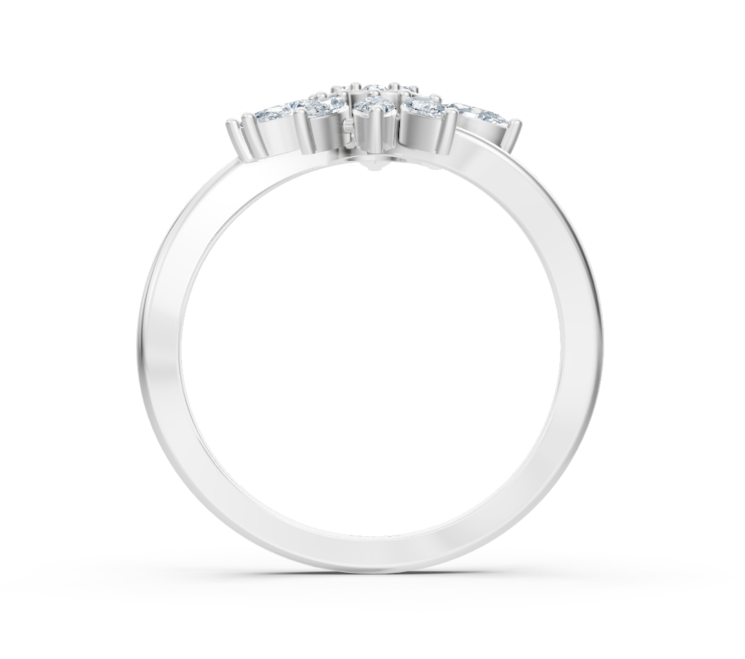 White Gold ring with a floral motif made of marquise and round diamonds - high-quality Jewelry by Rosy Lab Diamonds