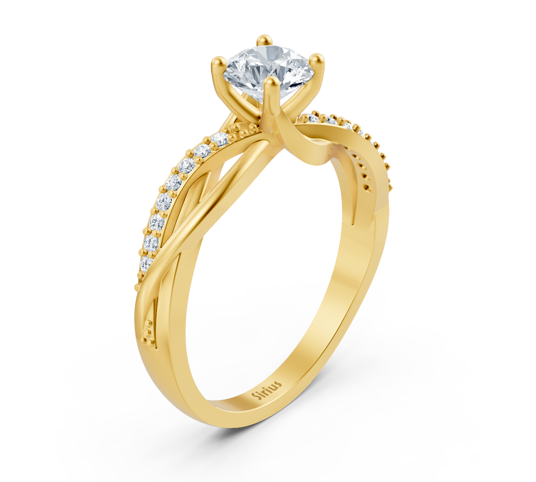 Bague en Or Jaune sertie de diamant avec monture torsadée - solitaire de 0,66 carat - Bijoux haut de gamme de Rosy Lab Diamonds