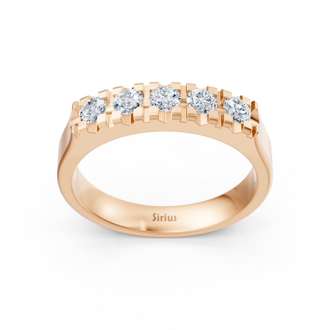 خاتم نصف ألماس مع ألماس مُنتَج في المختبر من ذهب وردي - 77R0253 - مجوهرات فاخرة من Rosy Lab Diamonds