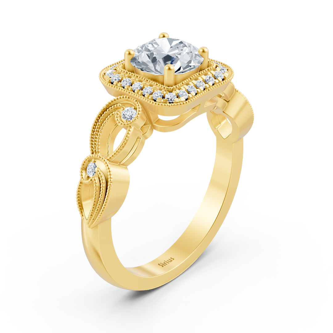 Bague en or jaune avec diamants et topaze blanche – bague pour femme de style vintage en or 14 carats – Bijoux haut de gamme de Rosy Lab Diamonds