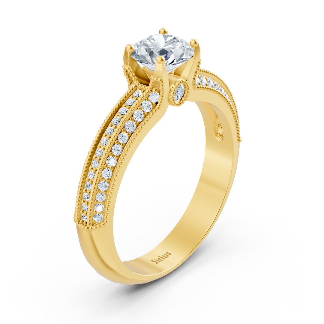 خاتم من ذهب أصفر بتثبيت مرصوف وألماسة مختبرية مركزية - مجوهرات فاخرة من Rosy Lab Diamonds