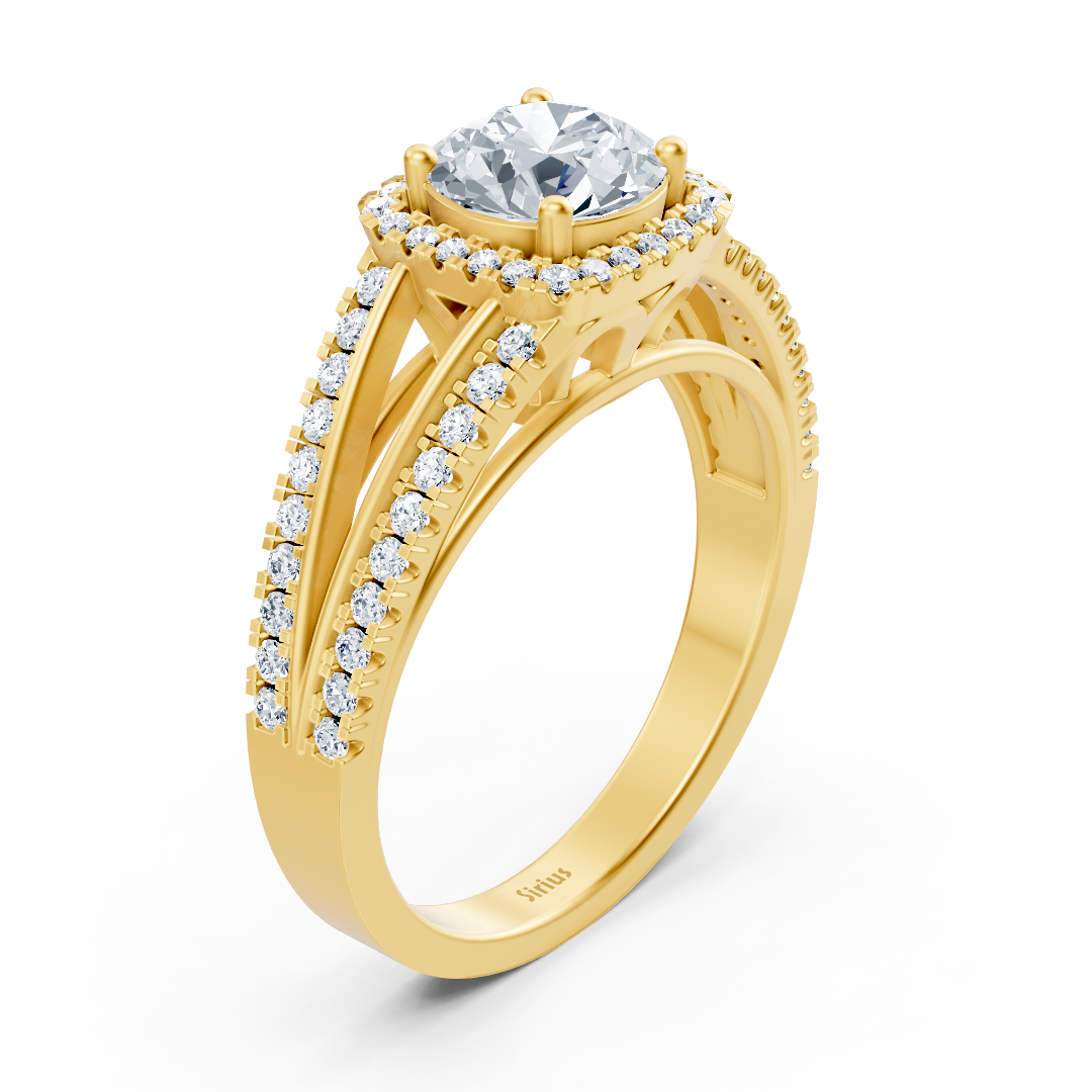Raised halo ring in Yellow Gold with a lab-grown diamond and double band – high-quality Jewelry by Rosy Lab Diamonds