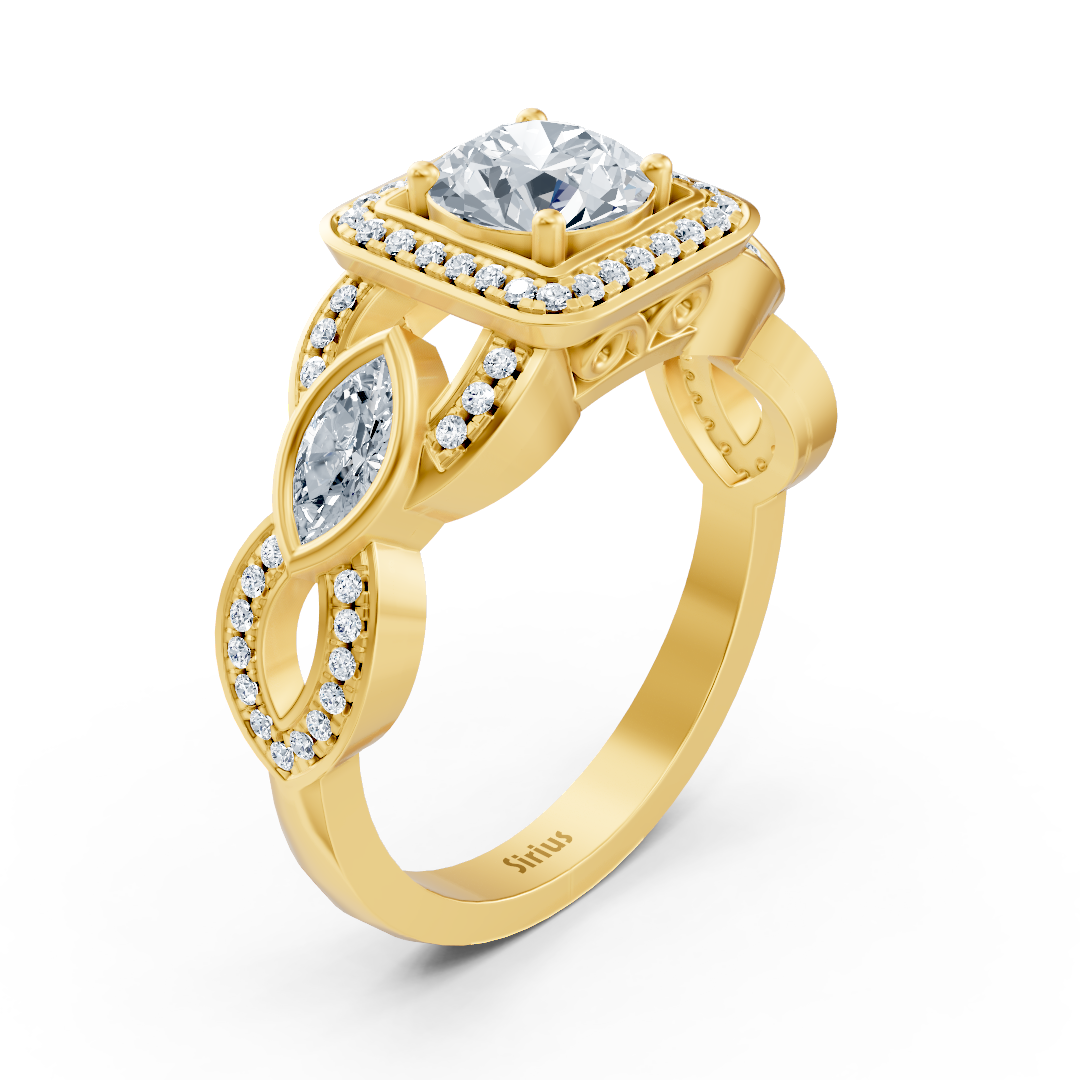 Yellow gold ring with diamonds and emerald – 14K marquise design