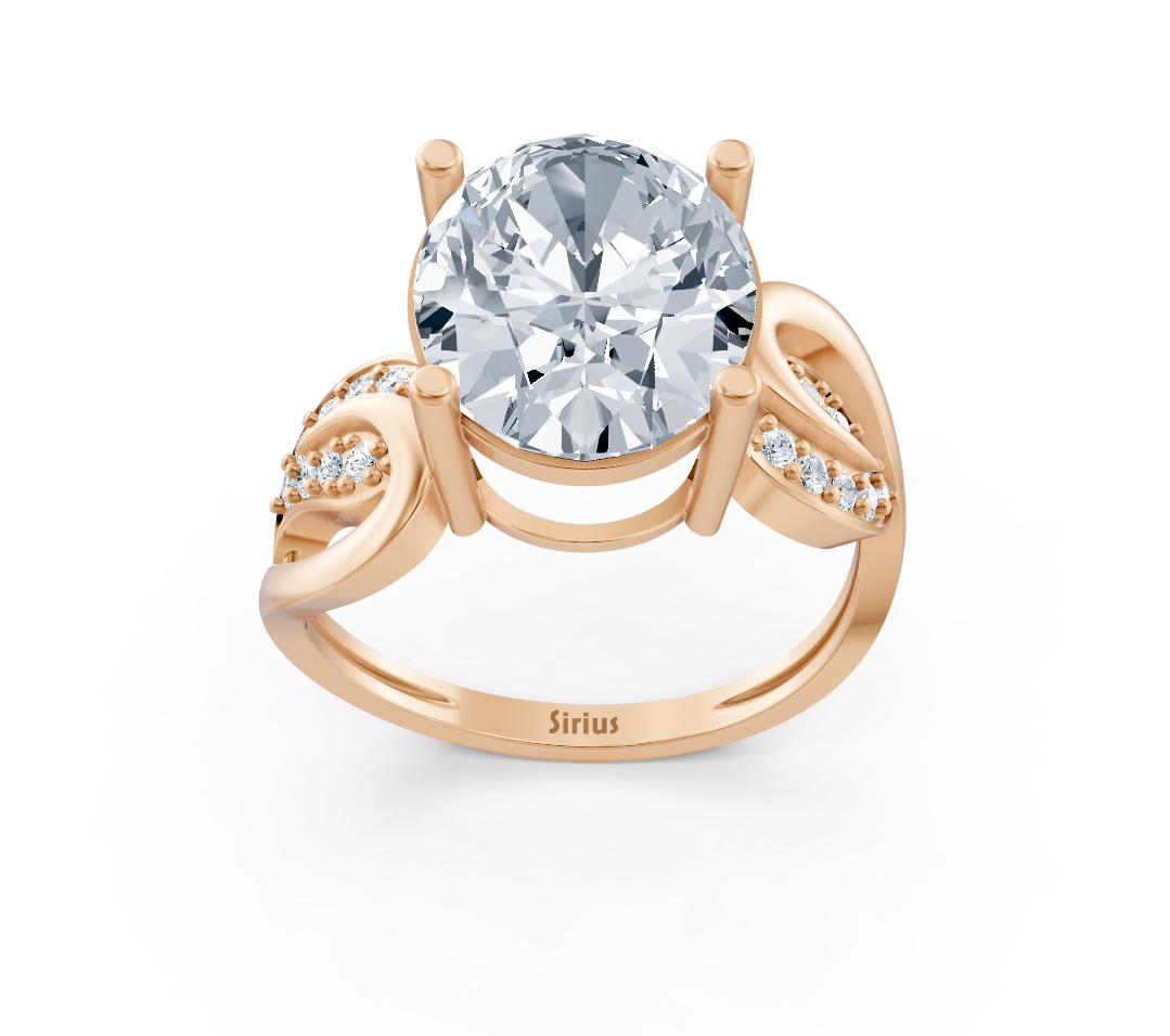 Verlobungsring aus Roségold mit ovalem Labordiamanten und geschwungener Ornamentfassung