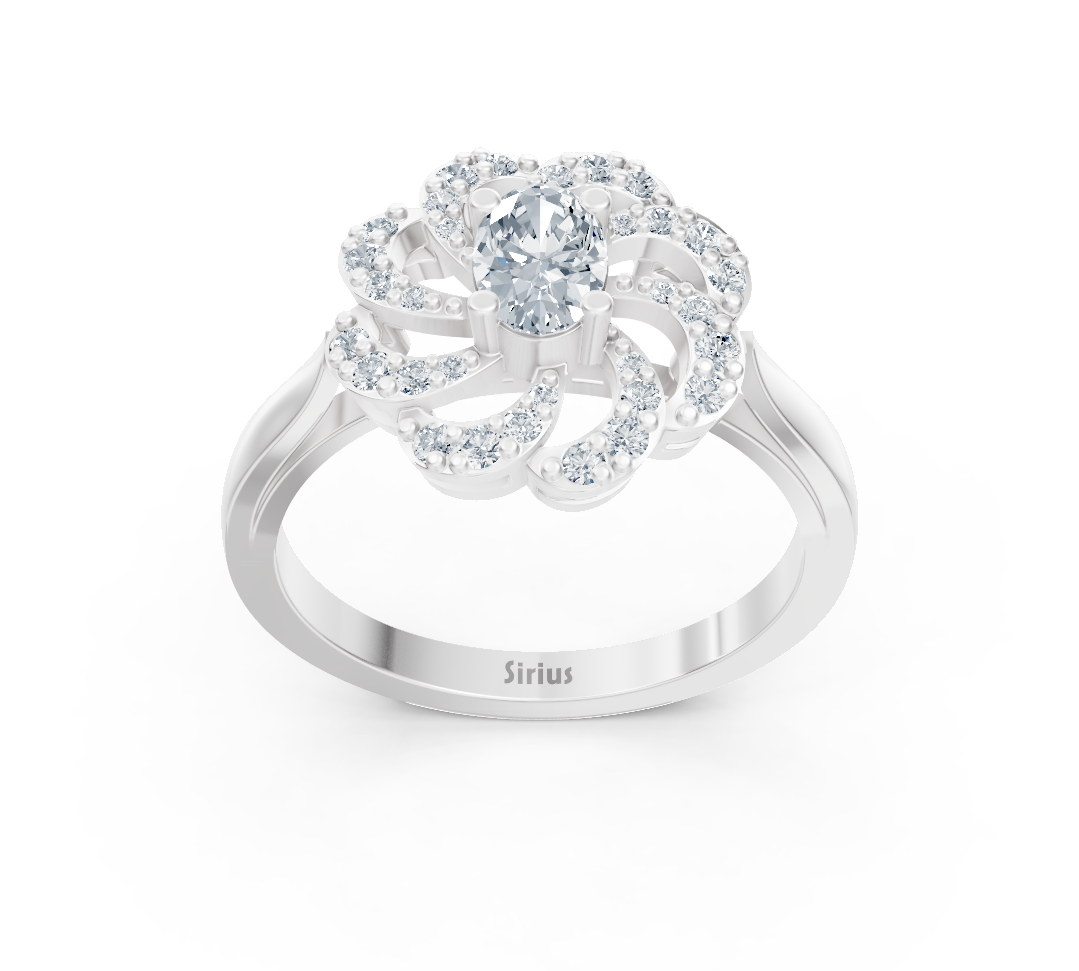 خاتم ألماس من الذهب أبيض بتصميم زهرة مع حجر مركزي - 0,36 قيراط - مجوهرات فاخرة من Rosy Lab Diamonds