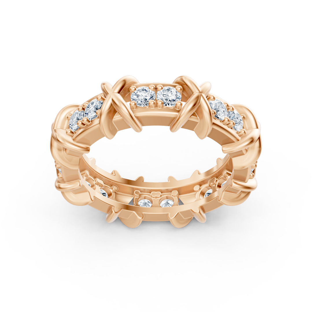 Alliance éternité avec diamants de laboratoire et motif en X en Or Rose 14 carats - 77R0250 - Bijoux haut de gamme de Rosy Lab Diamonds