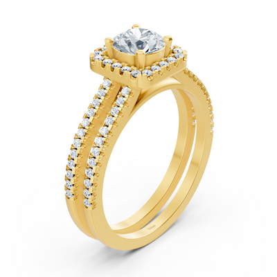 Yellow gold engagement ring in halo style with round diamonds – 0.93 ct