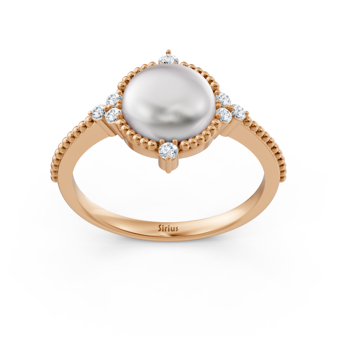Romantic ring with cabochon pearl and diamonds in 14K rose gold – 77R0249