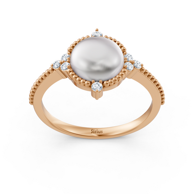 Romantic ring with cabochon pearl and diamonds in 14K rose gold – 77R0249