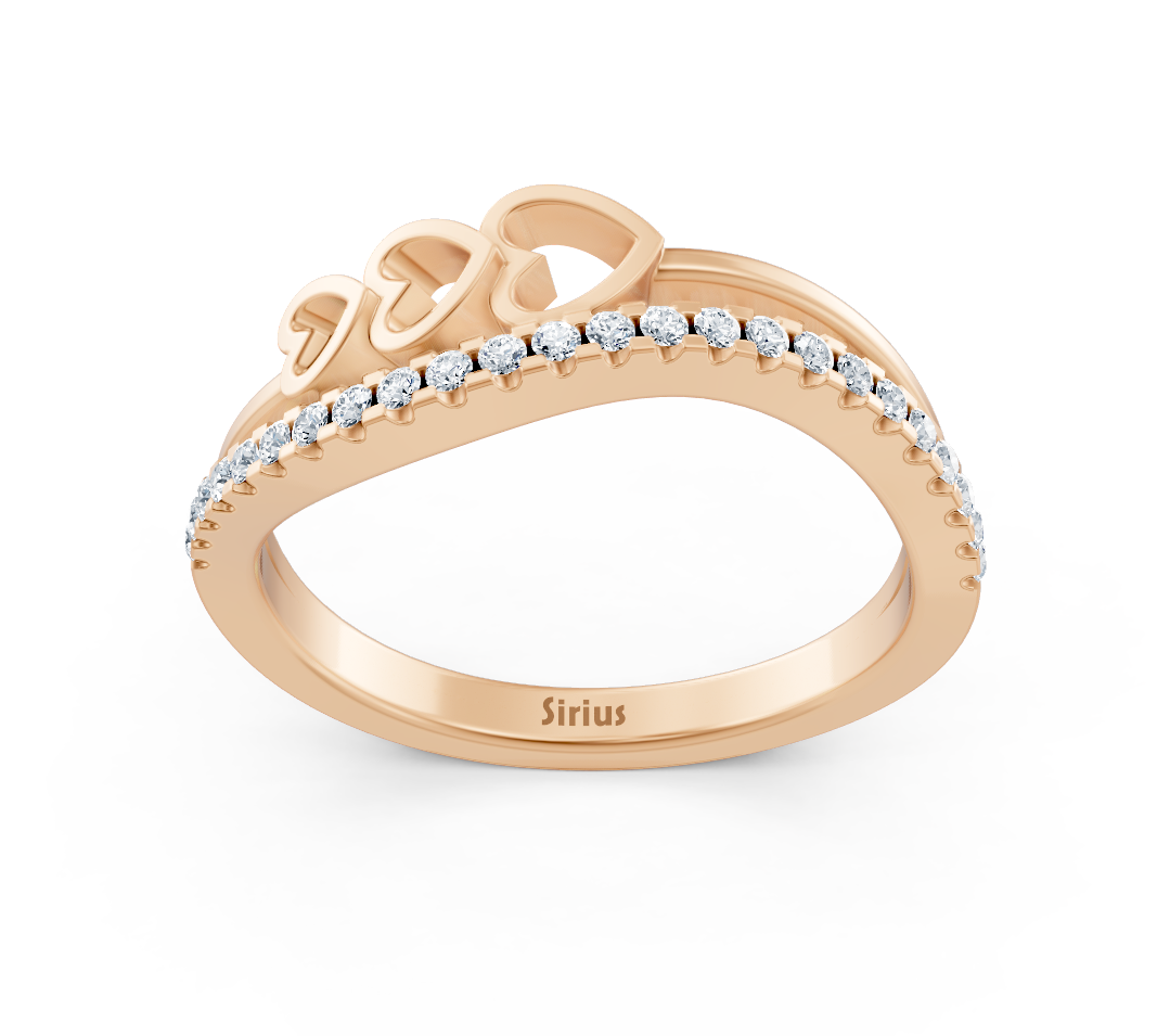 Üç kalpli ve laboratuvar üretimi elmaslı pembe altın yüzük - Rosy Lab Diamonds’tan yüksek kaliteli Mücevher