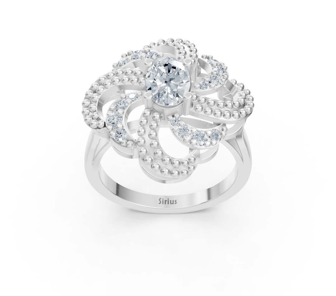 Künstlerischer Weißgold-Ring mit ovalem Mittelstein - 0,54 Karat - hochwertiger Schmuck von Rosy Lab Diamonds