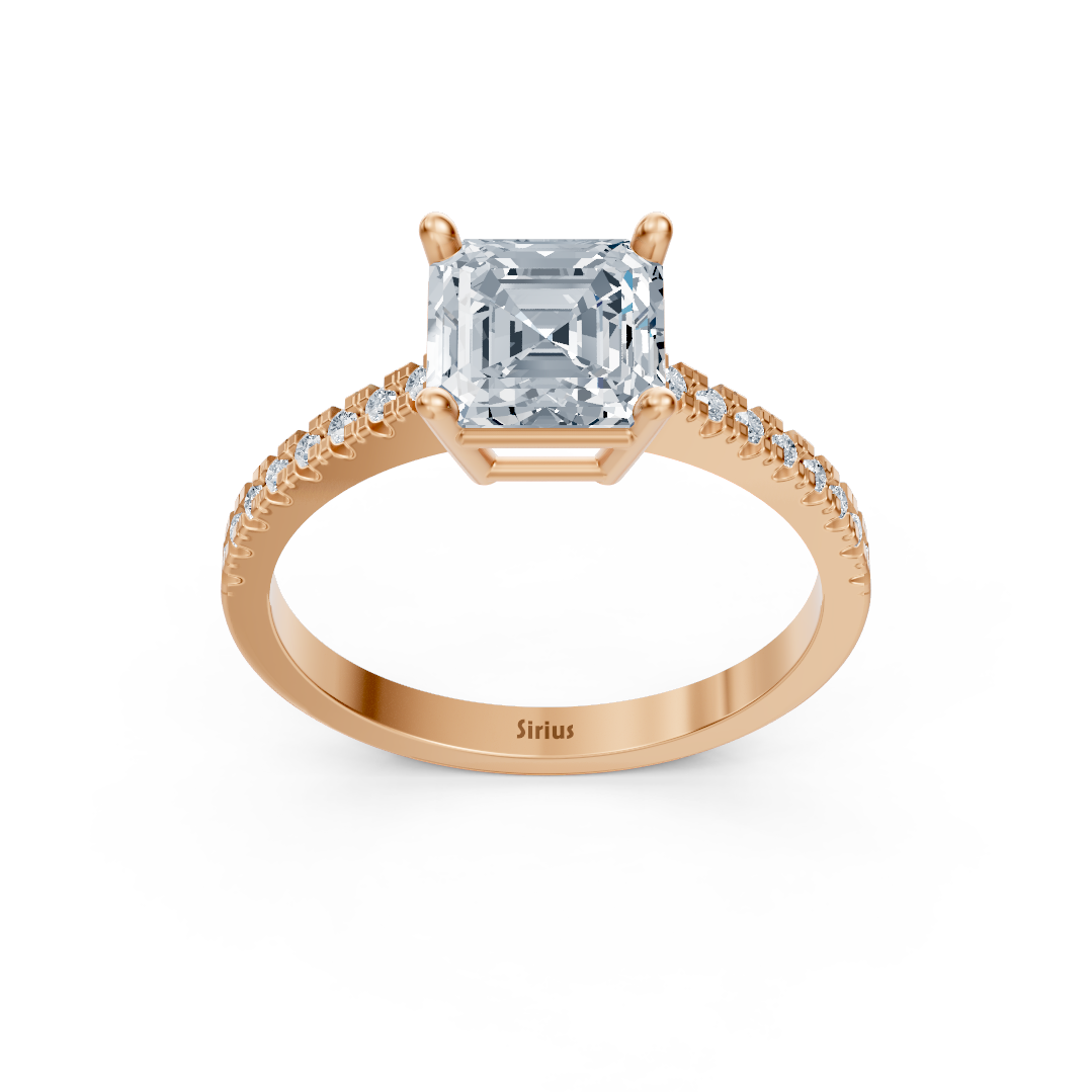 Rose Altın Pavé Kordonlu Emerald Kesim Laboratuvar Pırlantalı Nişan Yüzüğü - 77R0255 - Rosy Lab Diamonds’tan yüksek kaliteli Mücevher