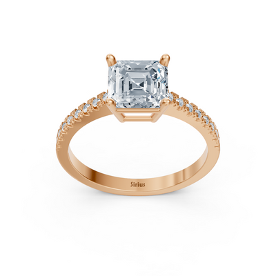 Verlobungsring mit Emerald-Cut Labordiamant und Pavé-Band in Roségold – 77R0255