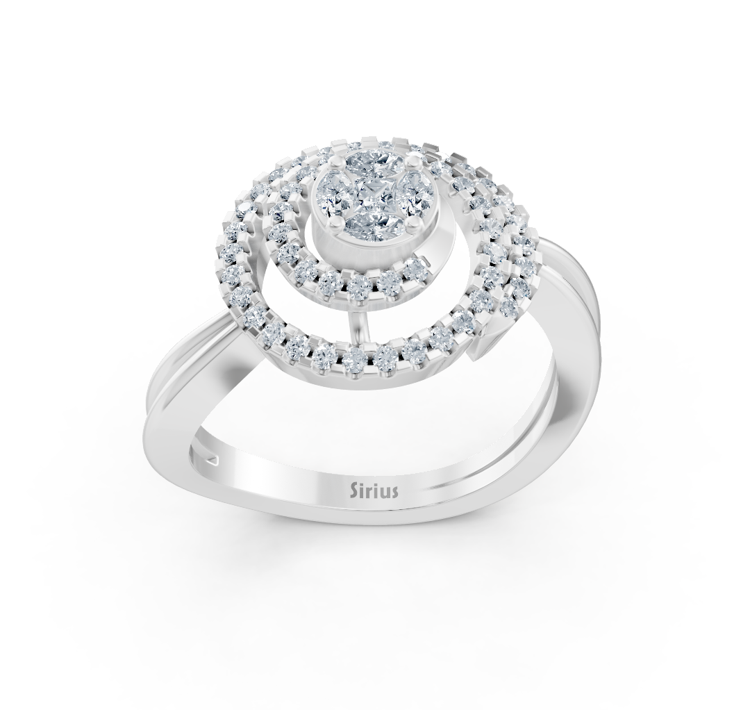 Weißgoldener Ring mit Dreifach-Halo aus Marquise-, Princess- und Runddiamanten