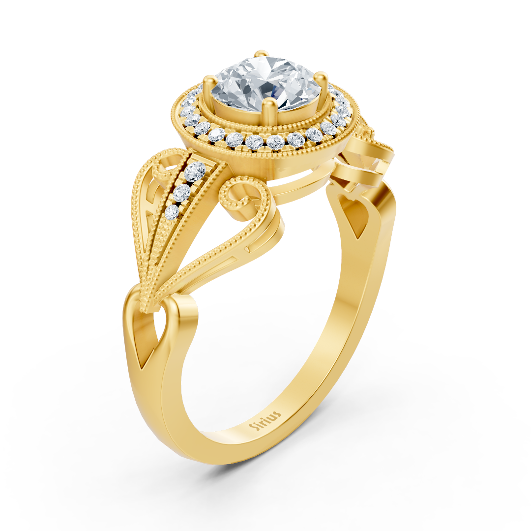 Gelbgoldring im Vintage-Stil mit Diamanten - 14K Verlobungsring - hochwertiger Schmuck von Rosy Lab Diamonds