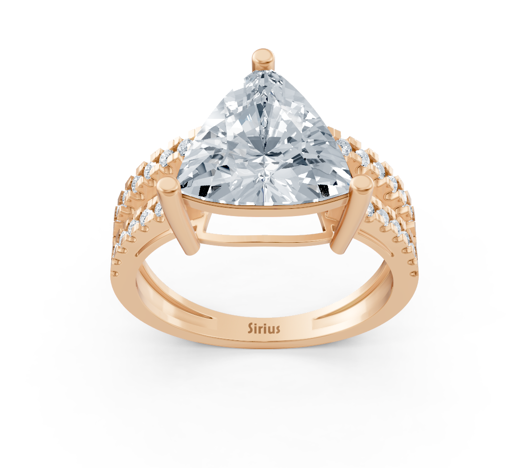 Elegant trillion solitaire ring with pavé lab diamonds in 14K rose gold