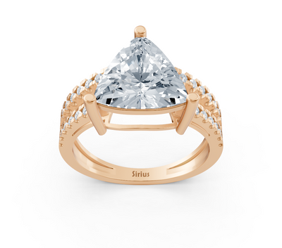 Elegant trillion solitaire ring with pavé lab diamonds in 14K rose gold