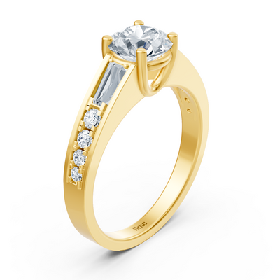 Yellow gold ring with lab diamond and white topaz accents