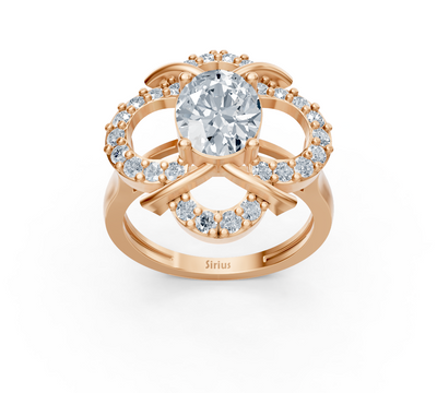 Romantic flower ring made of rose gold with oval lab diamond