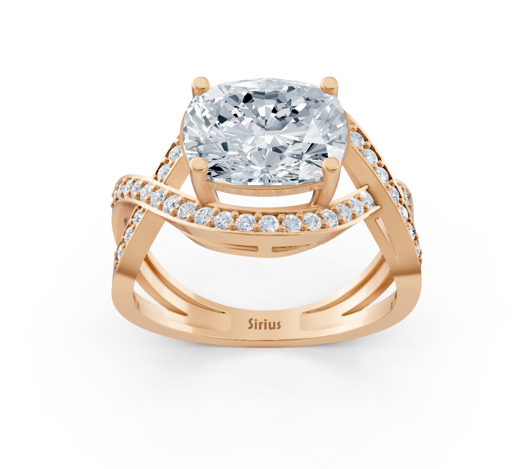 Modern rose gold ring with cushion and round lab-grown diamond – 3.47 ct