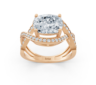 Modern rose gold ring with cushion and round lab-grown diamond – 3.47 ct