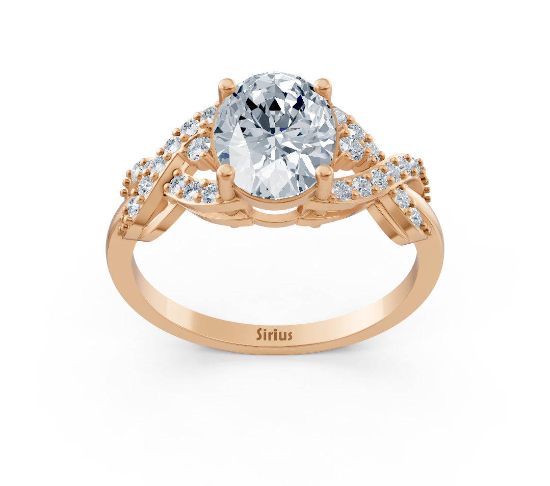 Romantic oval twisted ring with lab diamonds in 14K rose gold
