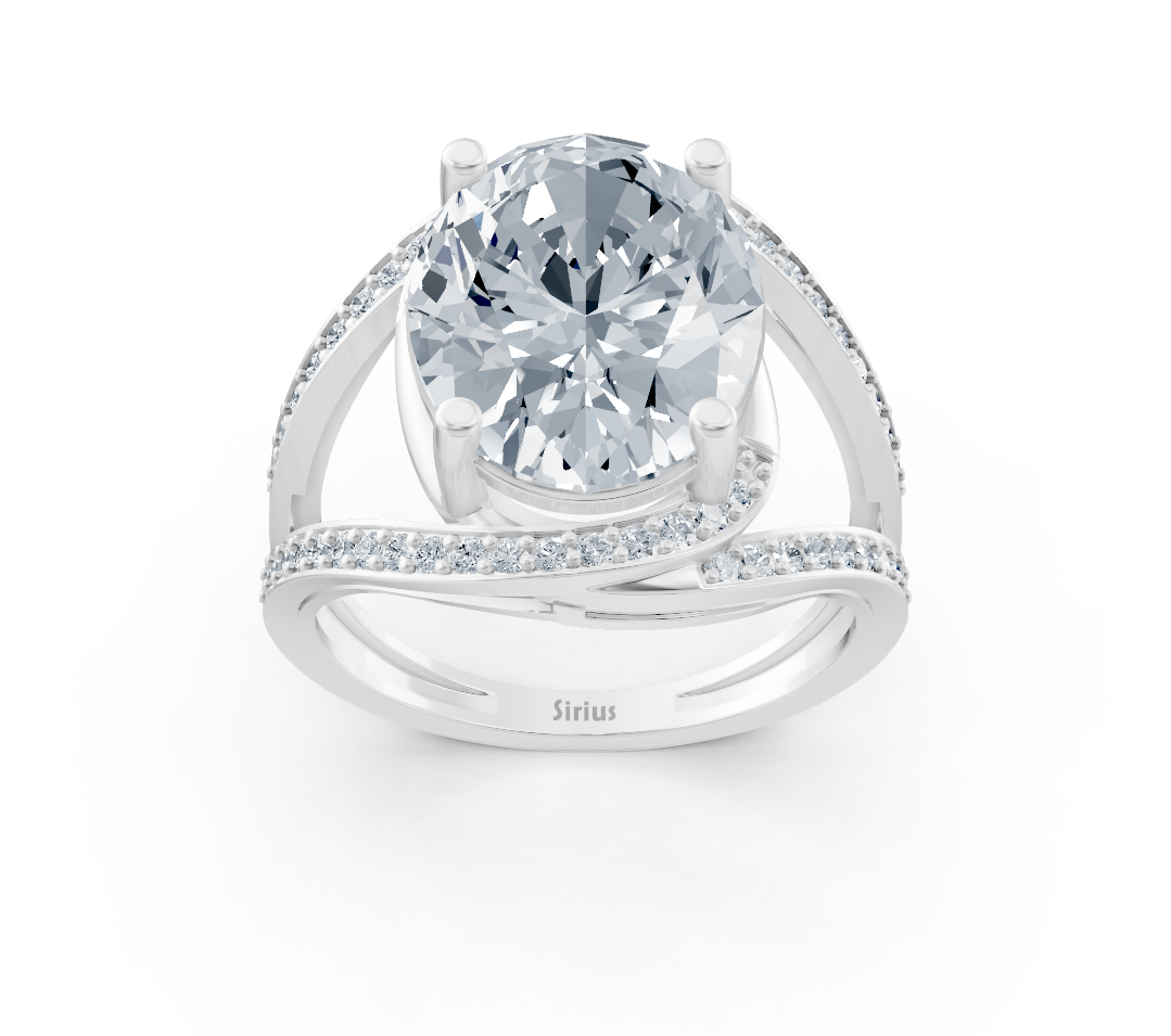 Elegant oval diamond ring with lab diamonds in 14K white gold