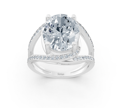 Elegant oval diamond ring with lab diamonds in 14K white gold