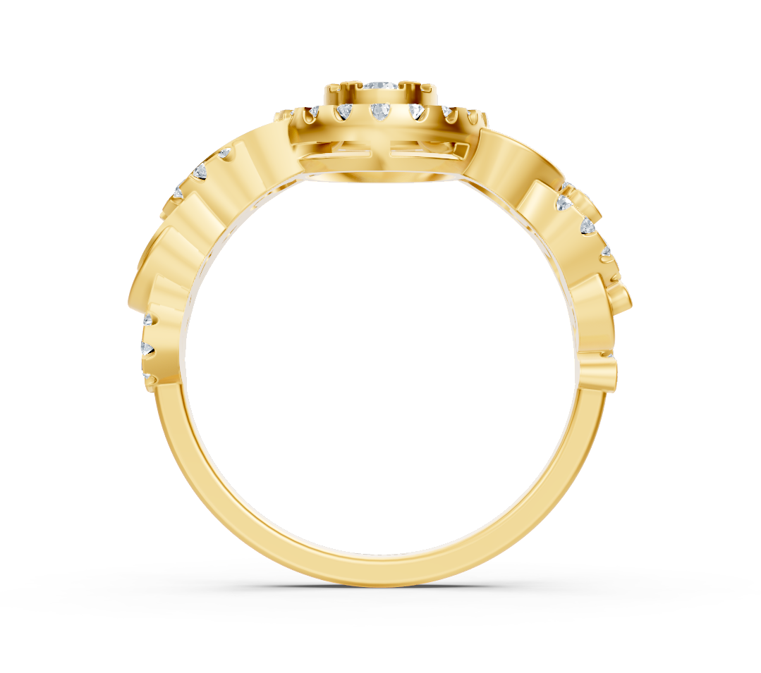 Yellow gold ring with round lab diamonds in intertwined design