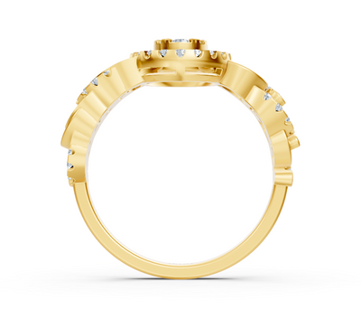 Yellow gold ring with round lab diamonds in intertwined design