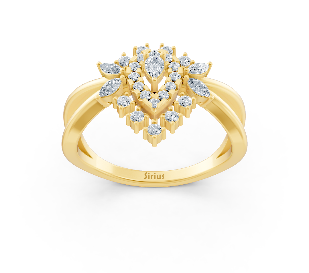 Yellow gold ring with lab diamonds in flower pattern