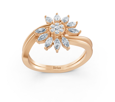 Rose gold ring with floral motif made of marquise and round diamonds