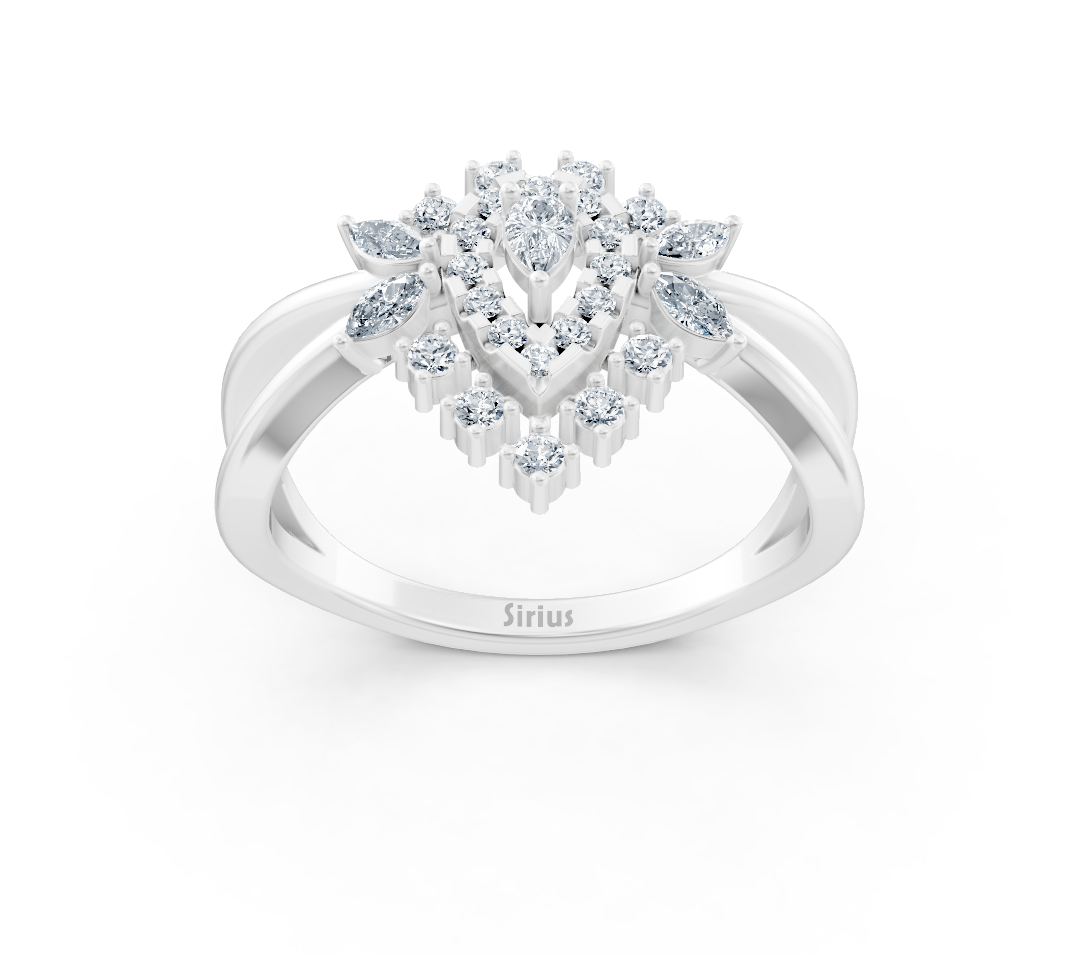 Çiçek desenli laboratuvar pırlantalı beyaz altın yüzük - Rosy Lab Diamonds’tan yüksek kaliteli Mücevher