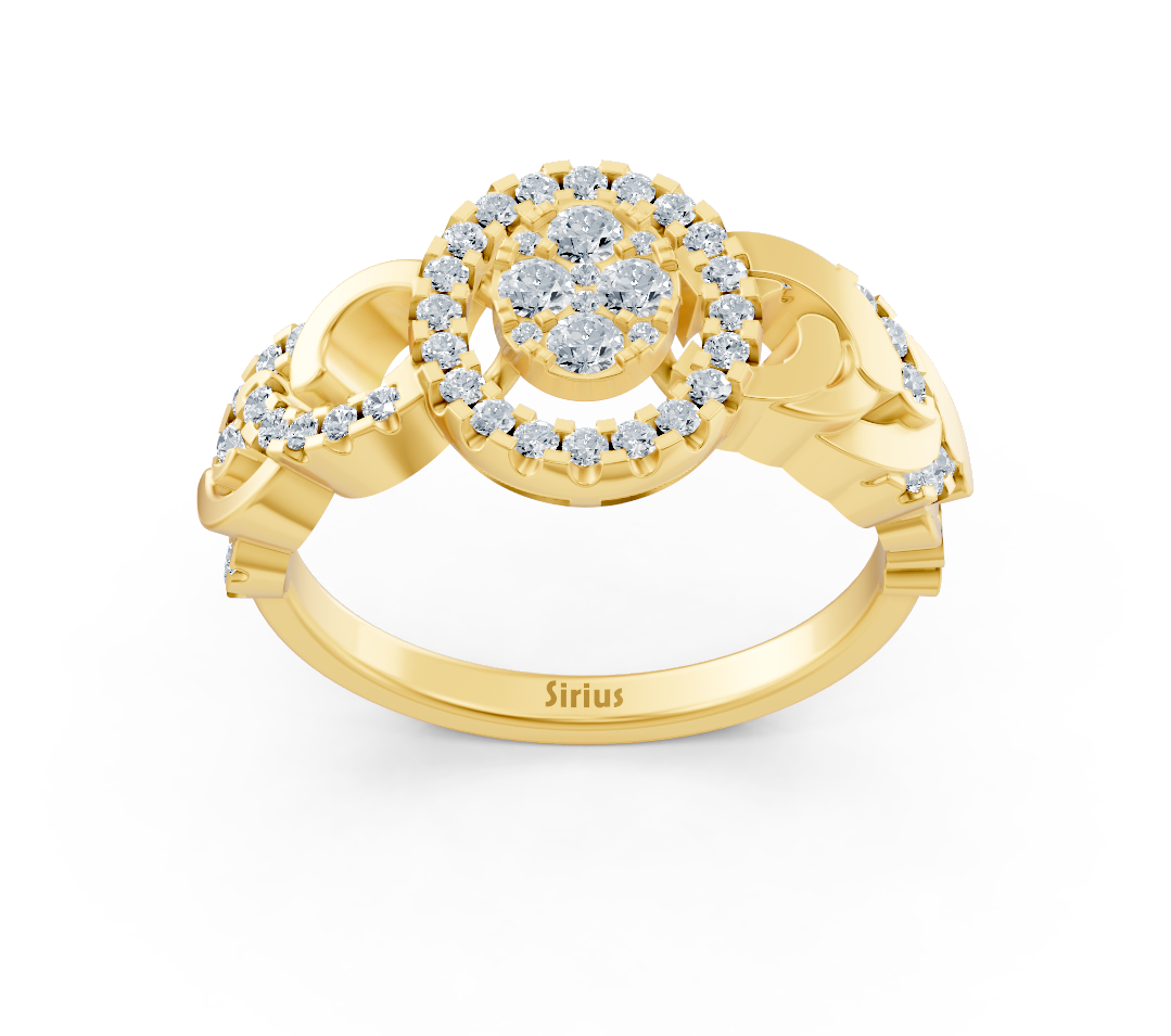 Yellow gold ring with round lab diamonds in intertwined design