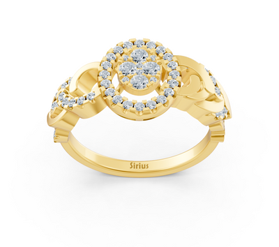 Yellow gold ring with round lab diamonds in intertwined design