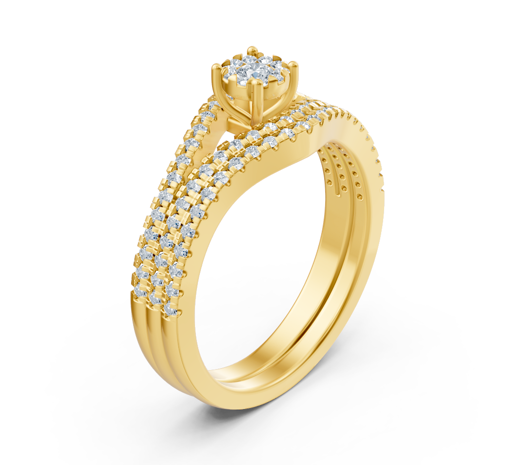 14K Sarı Altın pırlanta sıralı Nişan Yüzüğü - Rosy Lab Diamonds'tan yüksek kaliteli Mücevher