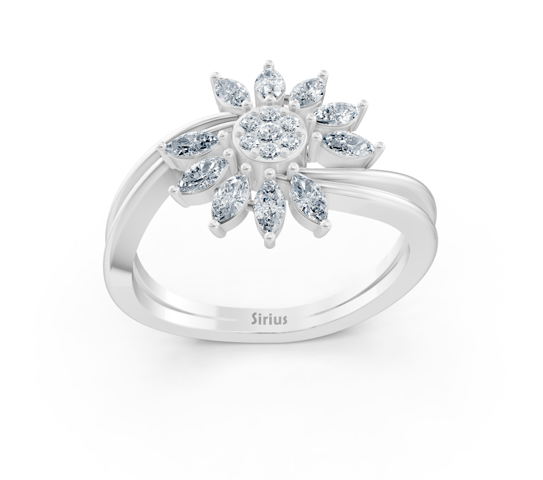 White Gold ring with a floral motif made of marquise and round diamonds - high-quality Jewelry by Rosy Lab Diamonds